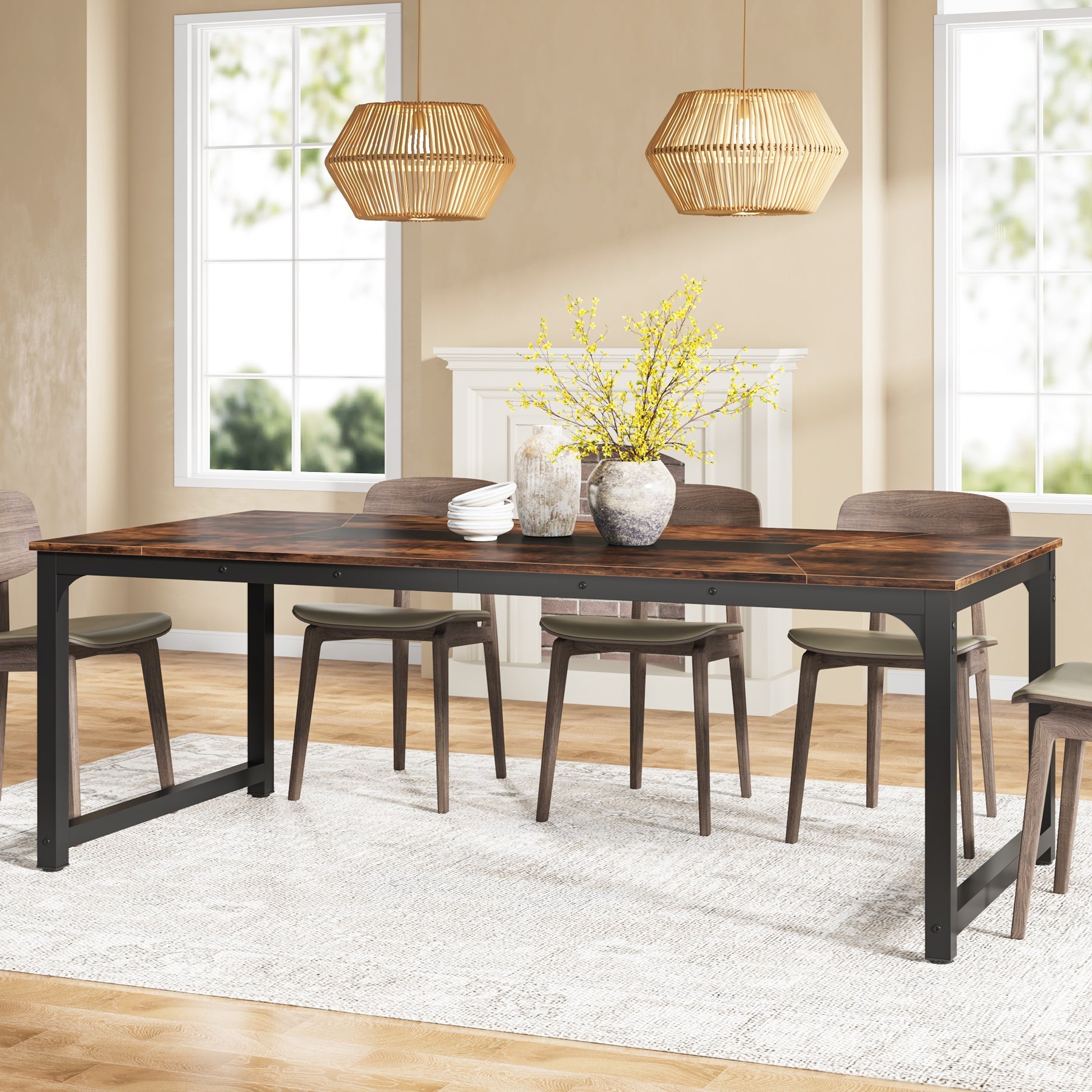 Dining Table for 6-8 Person, Industrial Kitchen Table with Metal Frame Tribesigns